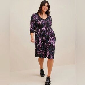 Torrid Black and Purple Floral Midi Dress